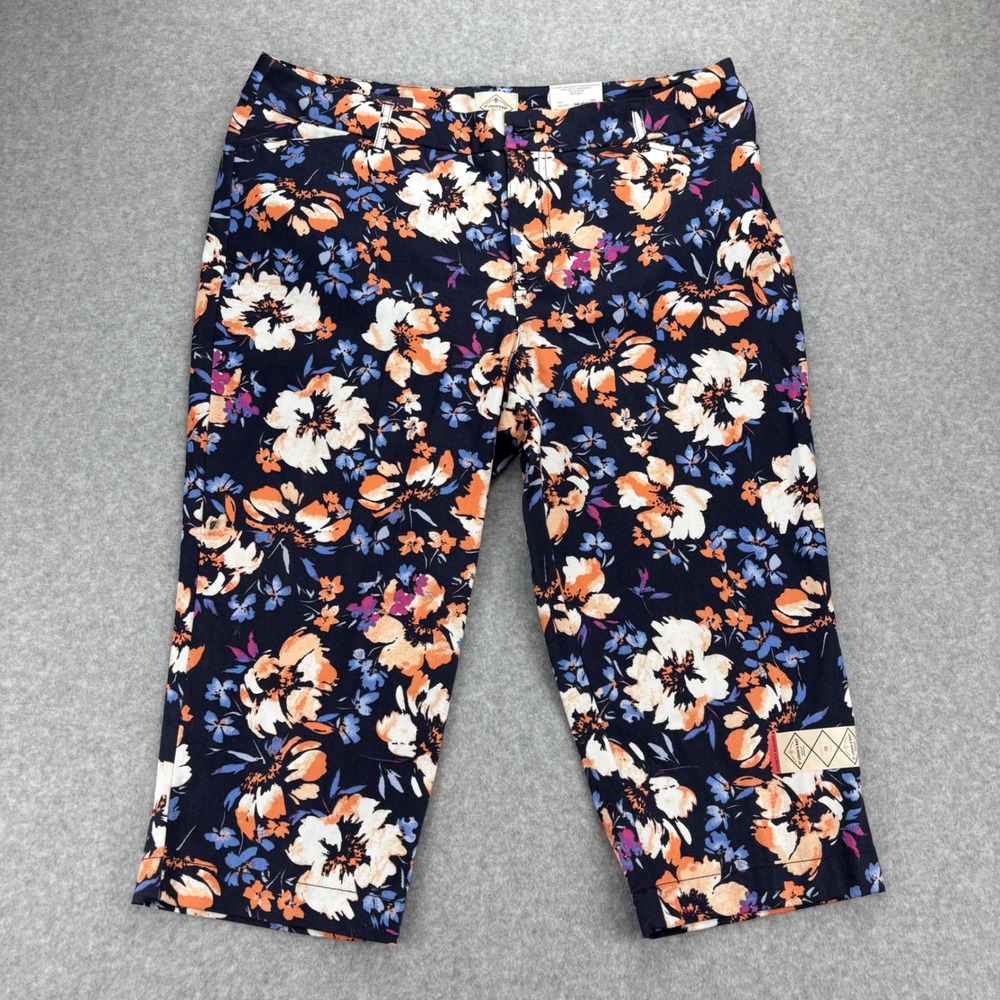 St Johns Bay Crop Pants Womens 16 Multi Floral Print Stretch Tummy Control NWT